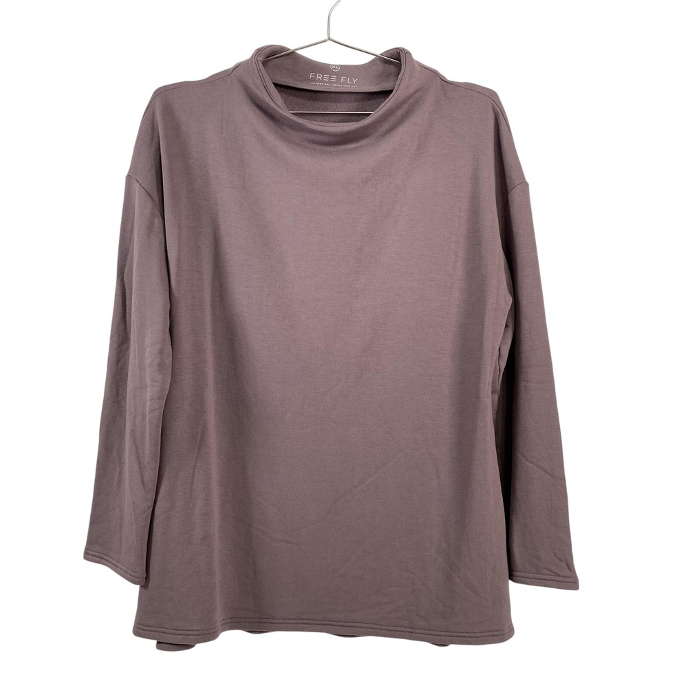 Free Fly Sweatshirt Womens XL Mauve Mock Neck Bamboo Fleece Pullover Long Sleeve